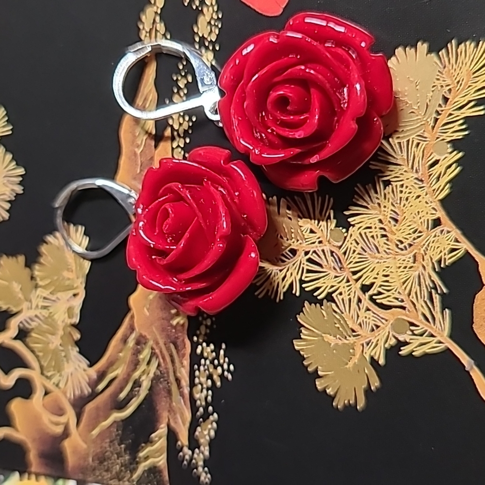 Earrings - Red Roses - Picture 3 of 4